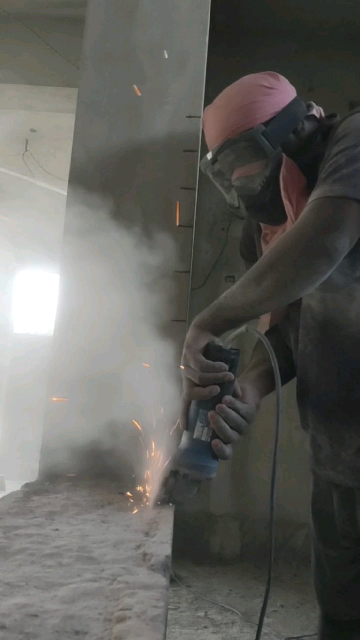 Work by M Sekhar: wall cutting for grooving electrical piping